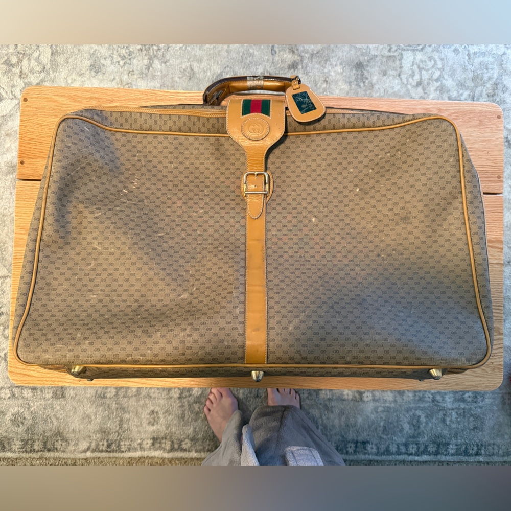 Vintage Gucci GG Monogram Suitcase Travel Bag Carry-On Brown Tan